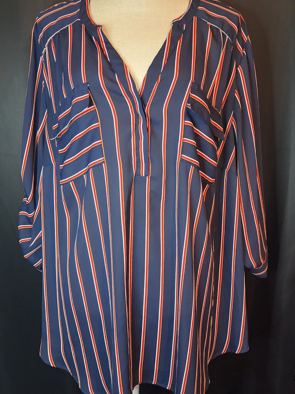 Torrid Harper 3 Blue, Red and Yellow Striped Blouse